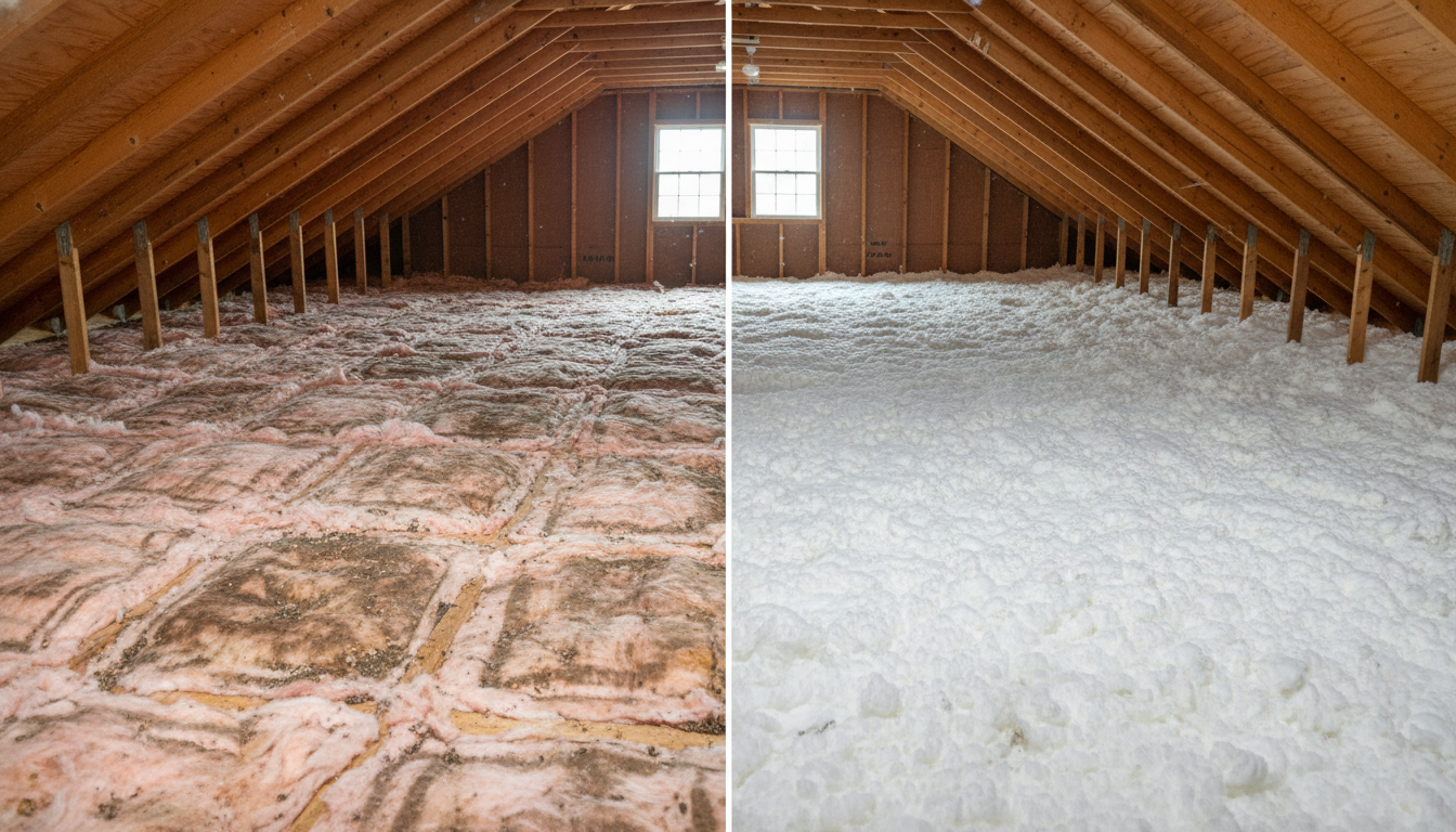 Before and after attic insulation removal and replacement